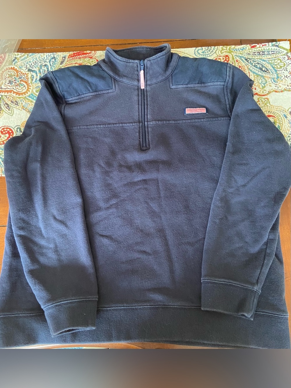 Vineyard Vines Navy Half-Zip Pullover with Pink Zip Tab